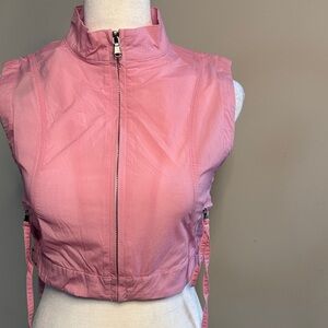 Pink Cropped Zip Vest with Side Tie